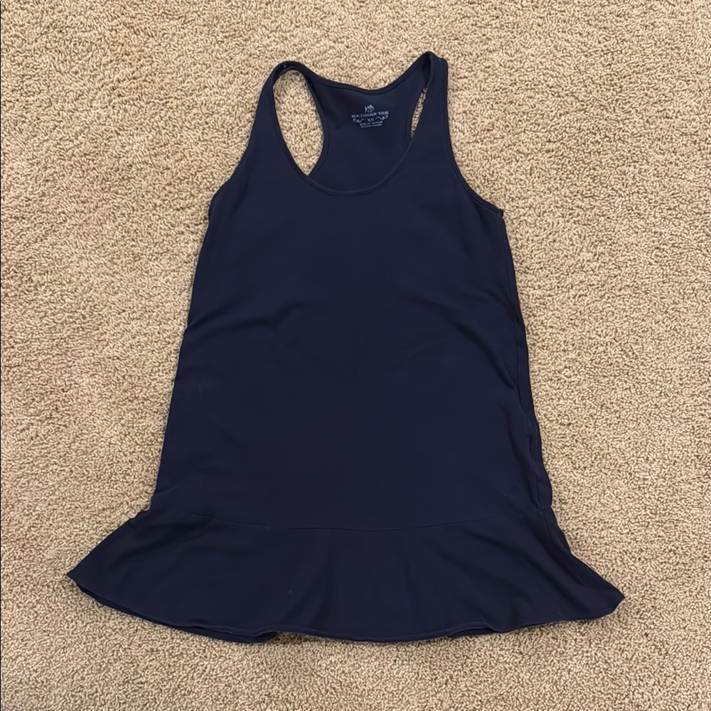 Southern Tide Navy Racerback Tank Dress with Flounce Hem